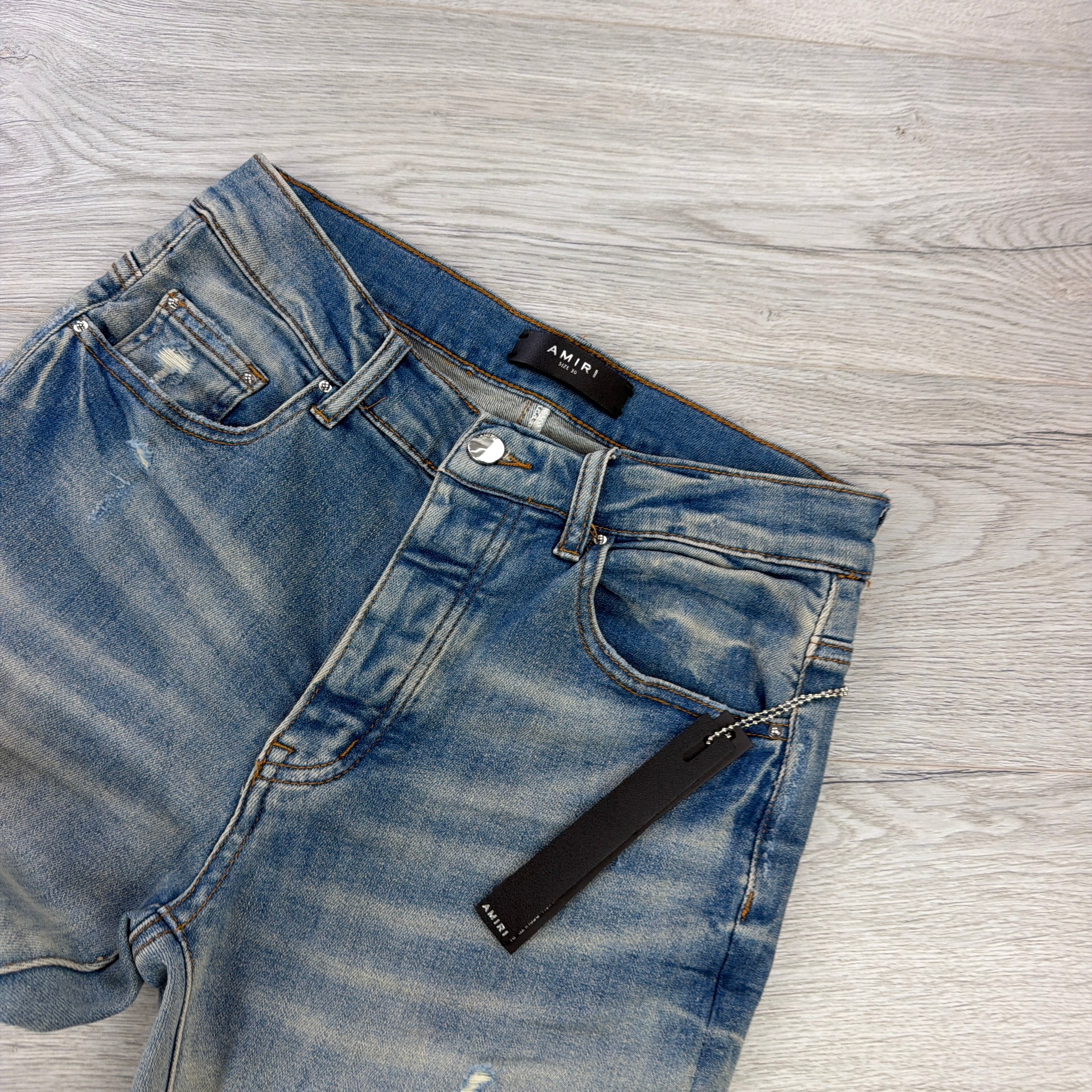 Amiri Men’s Blue MX1 Distressed Ripped Jeans - Uk 30