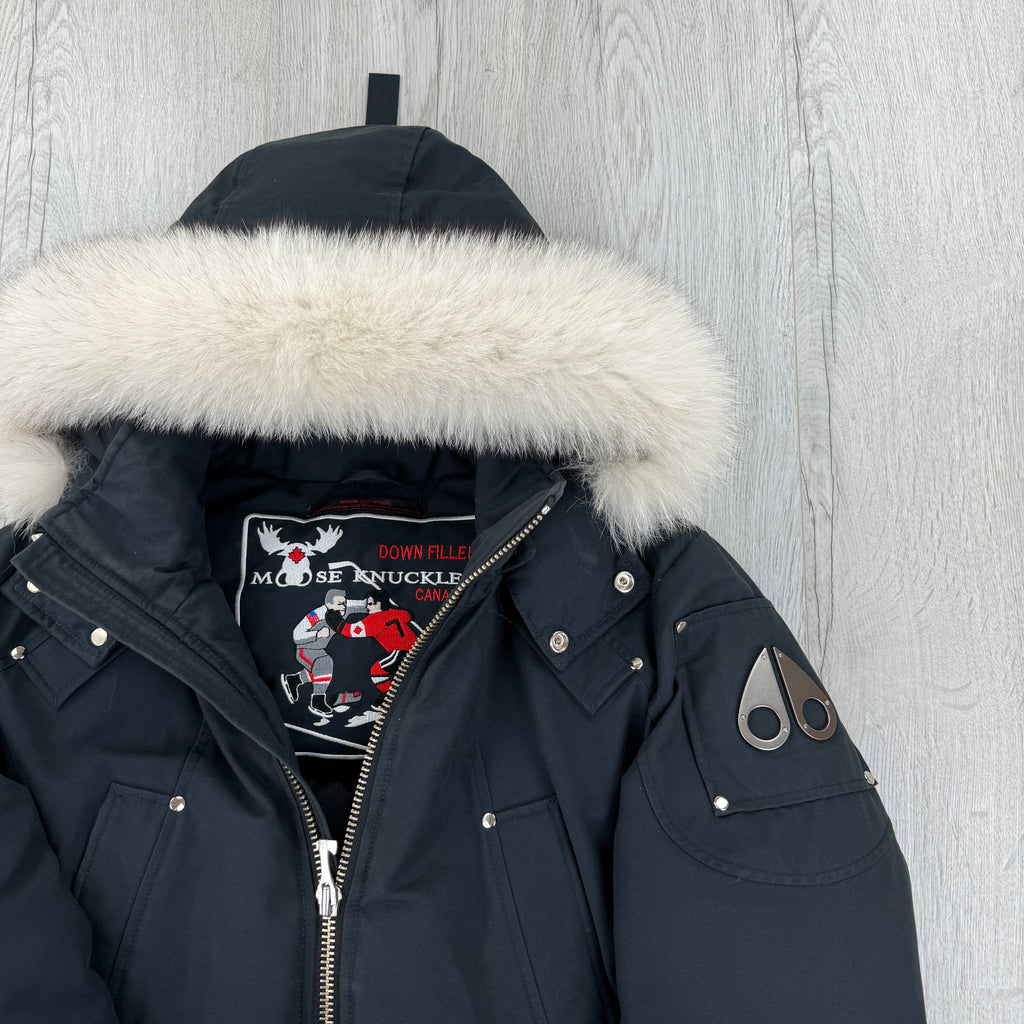 Moose Knuckles Men’s Dark Navy Ballistic Bomber Parker Jacket - Medium