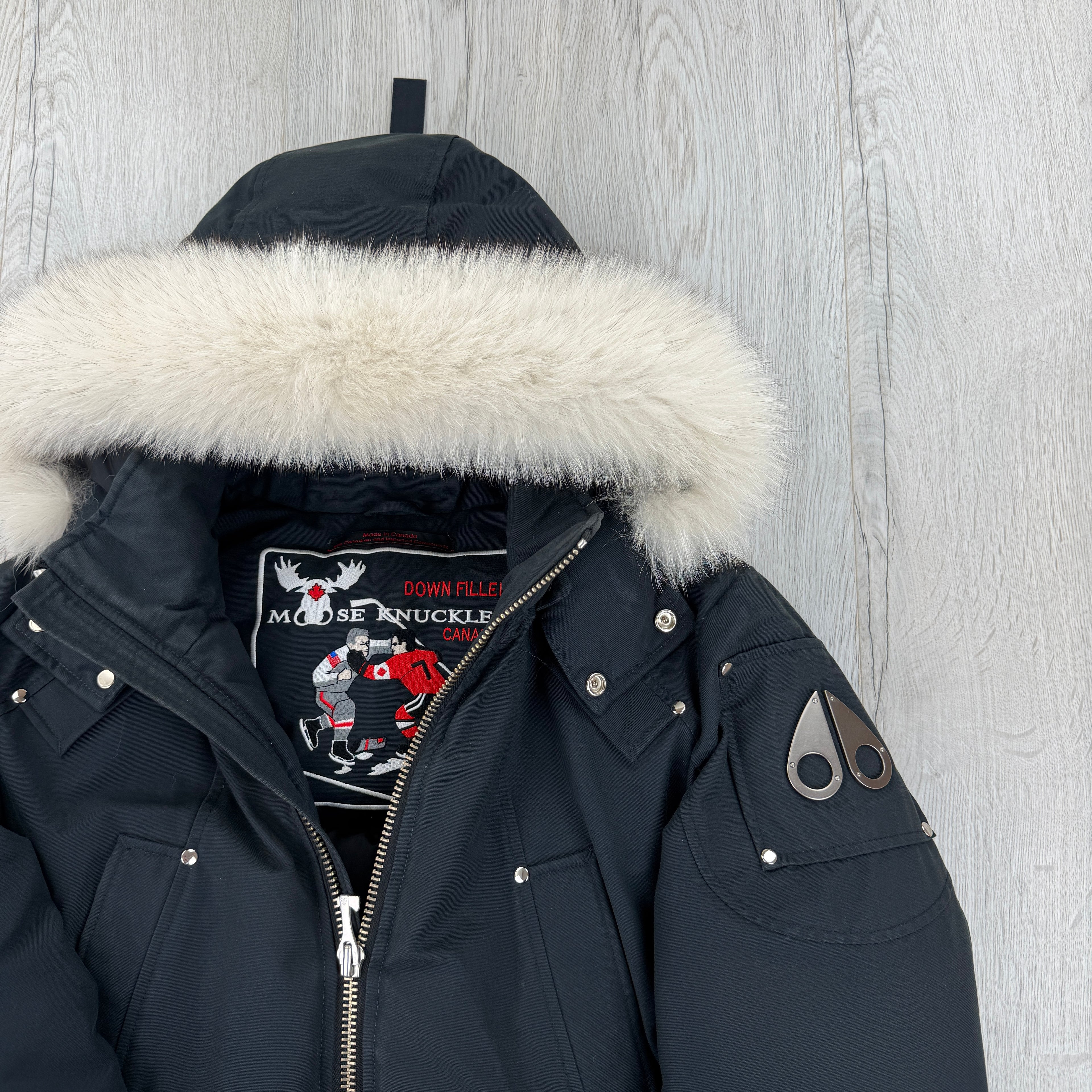 Moose Knuckles Men’s Dark Navy Ballistic Bomber Parker Jacket - Medium