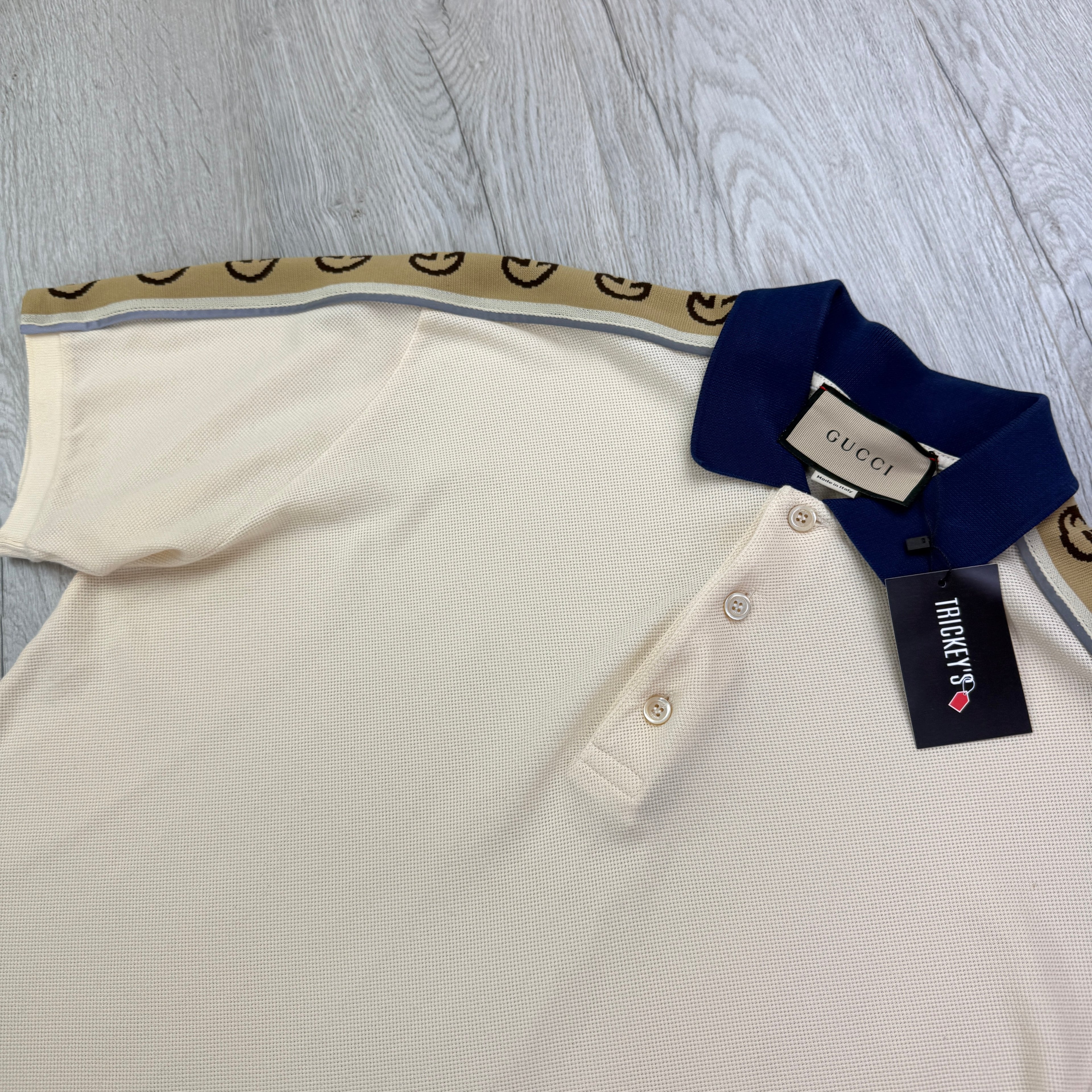 Gucci Men’s Beige Polo With Interlocking G Stripe