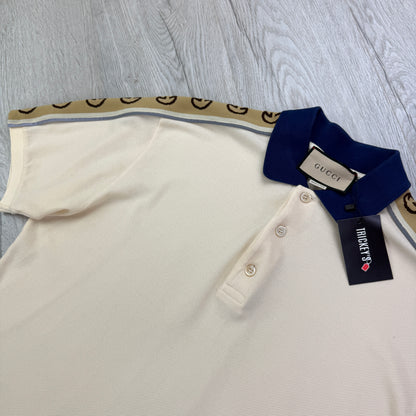 Gucci Men’s Beige Polo With Interlocking G Stripe -  Large