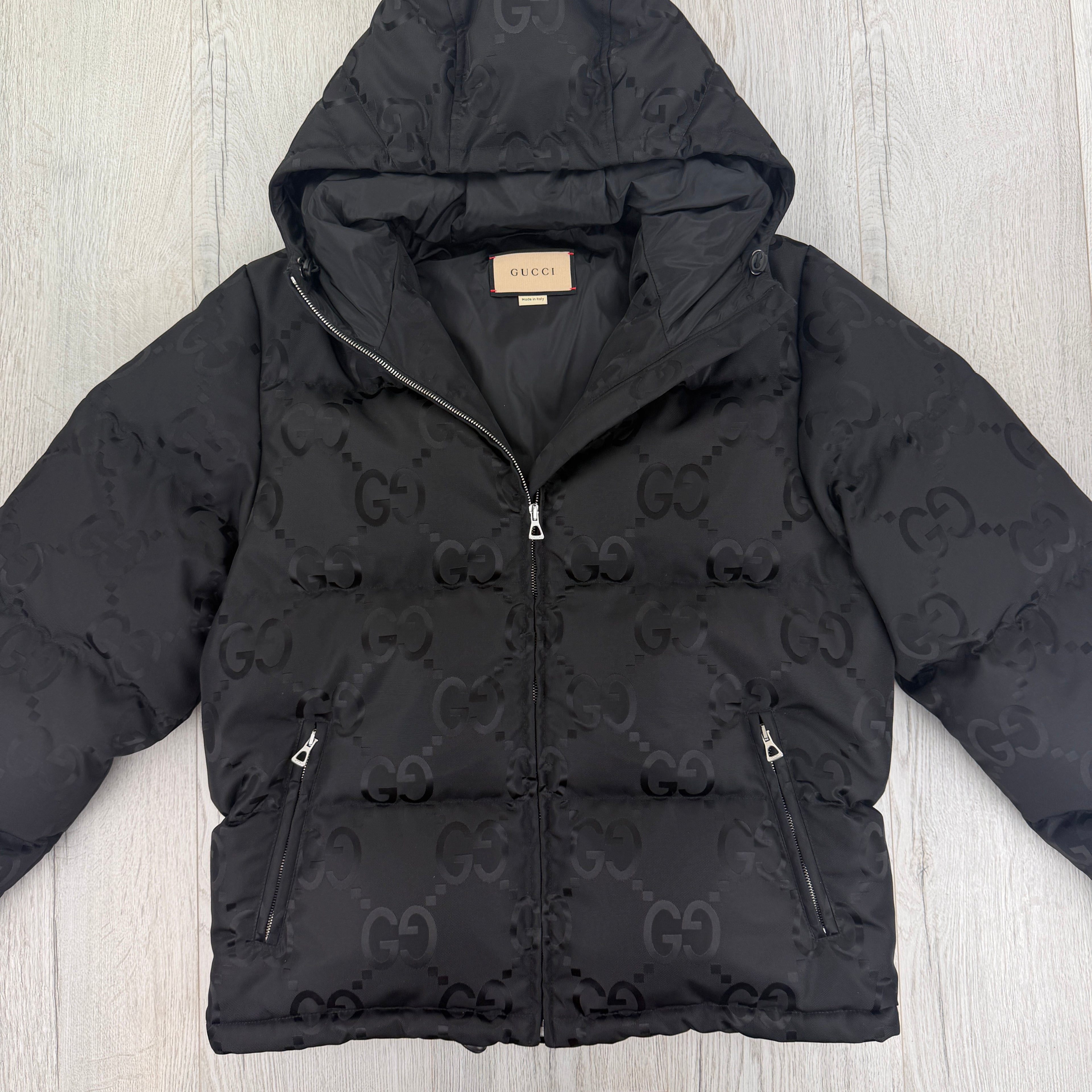 Gucci Men’s Jumbo GG Hooded Jacquard Nylon Puffer Jacket - Size 44 (Small)