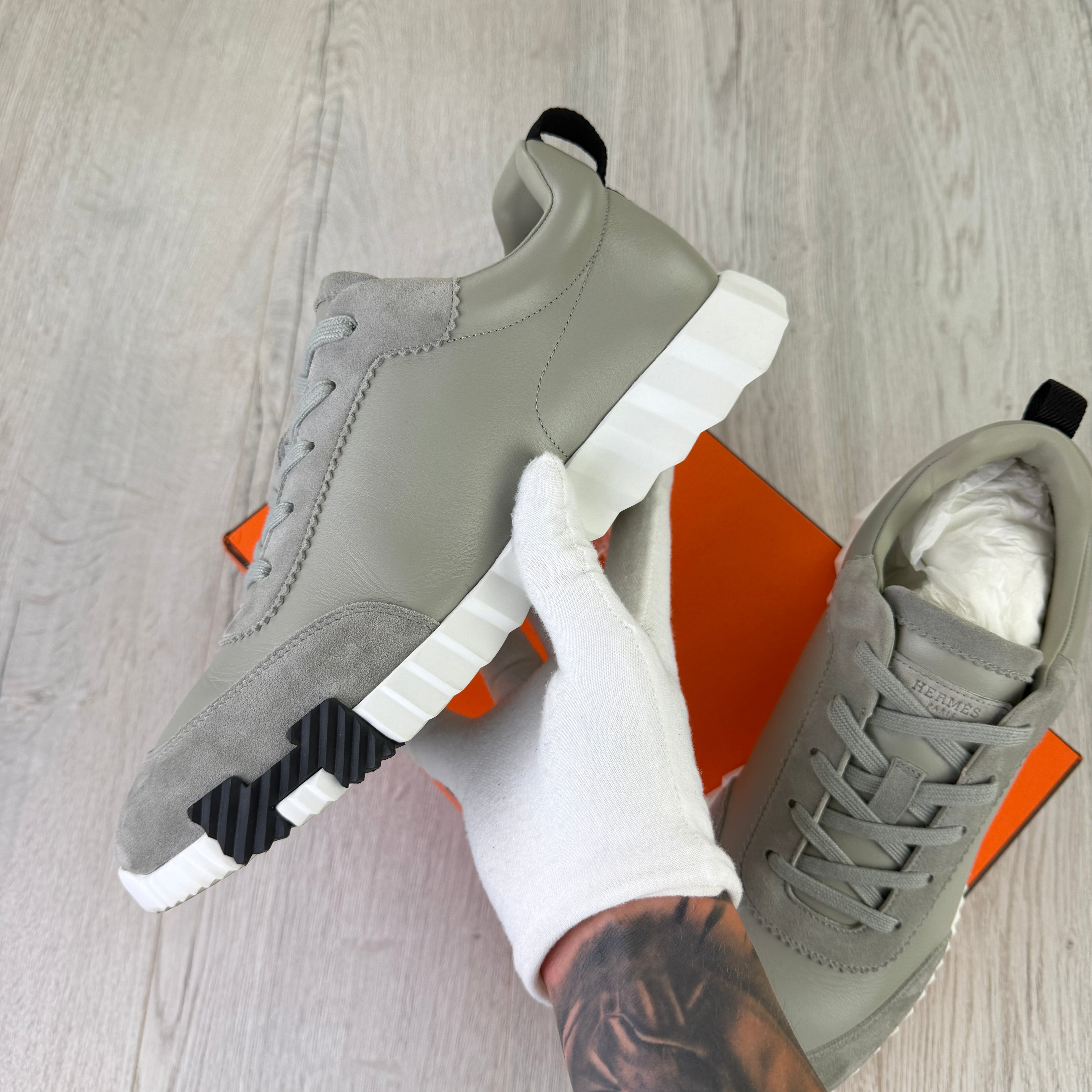 Hermes Men’s Grey Suede Bouncing Sneakers - Uk 11