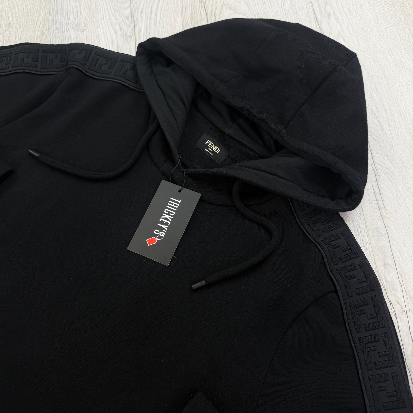 Fendi Men’s Black Pullover Hoodie FF Logo Down Sleeve - Medium
