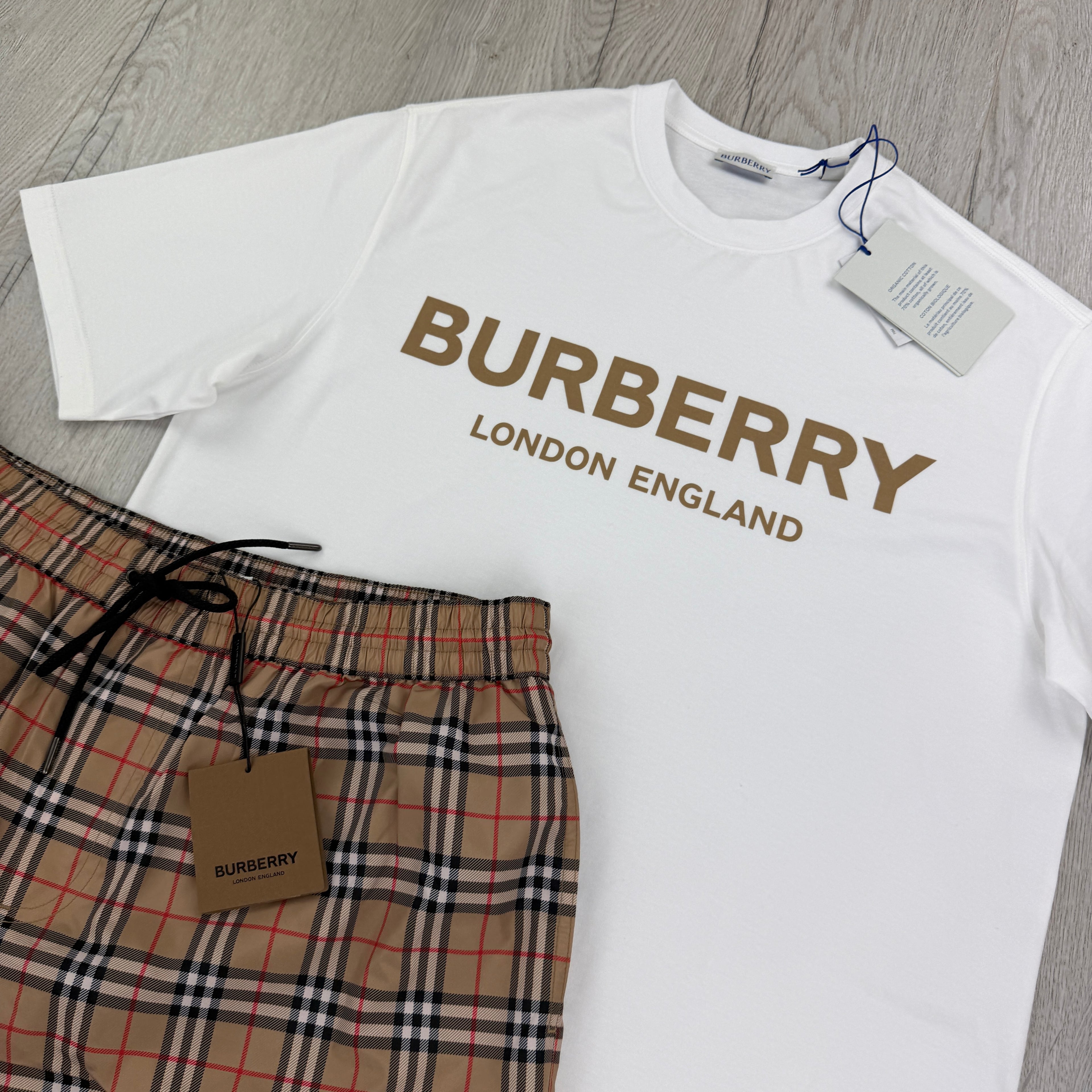 Burberry Men’s White T-shirt & Shorts Set