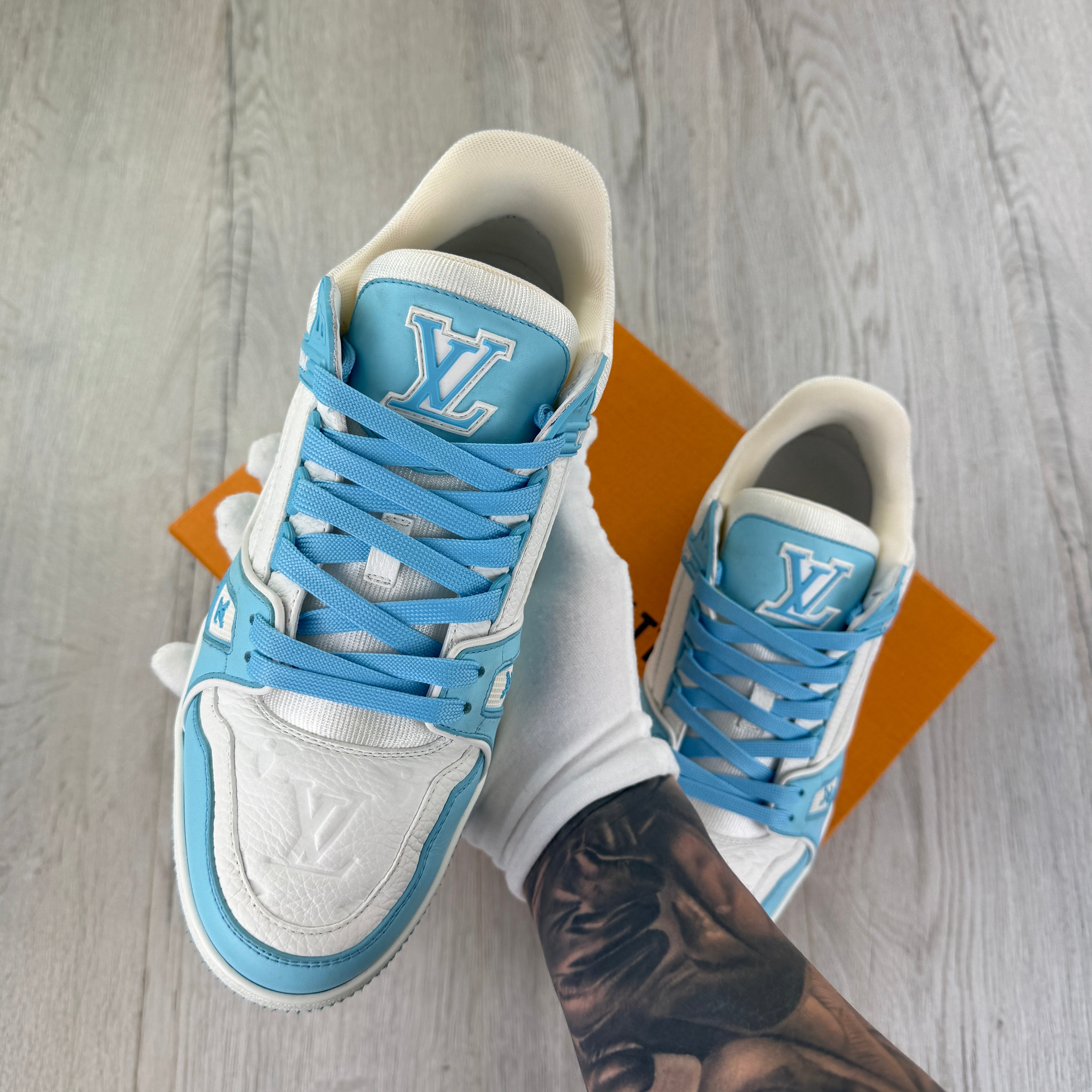 Louis Vuitton Men’s Blue & White Low Trainers - Uk 7 (Fit 7.5)