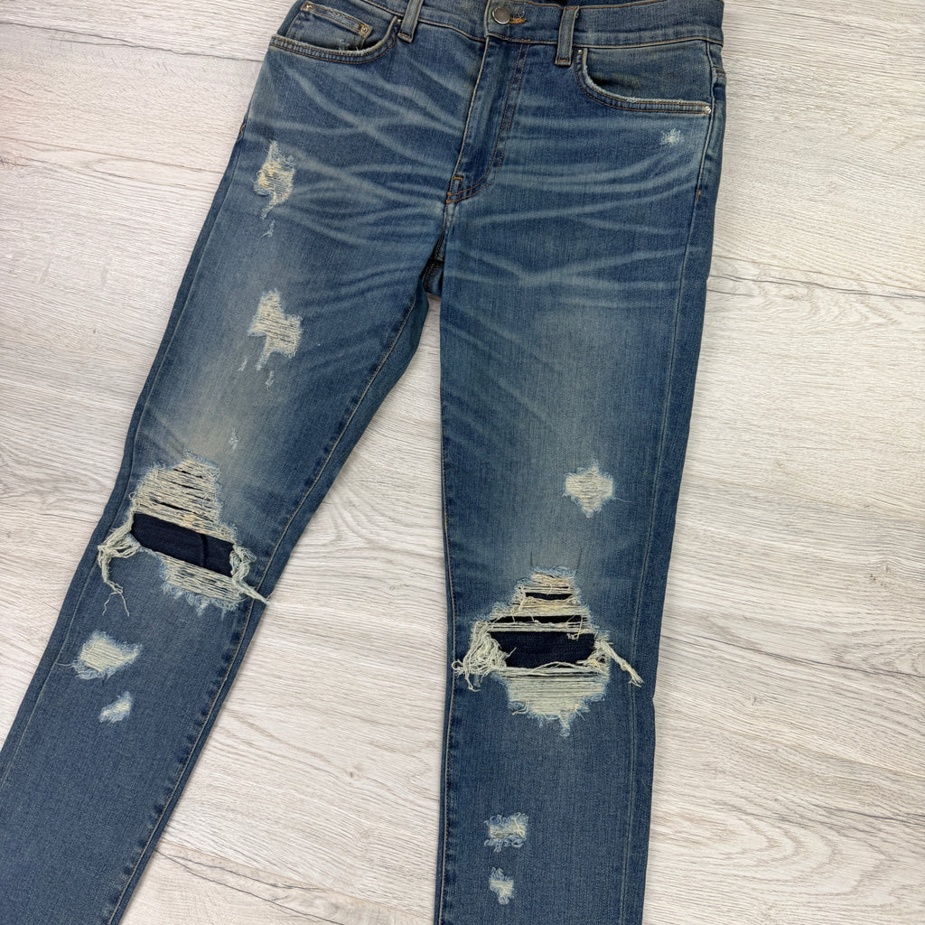 Amiri Men’s Blue MX1 Distressed Ripped Jeans - Uk 30
