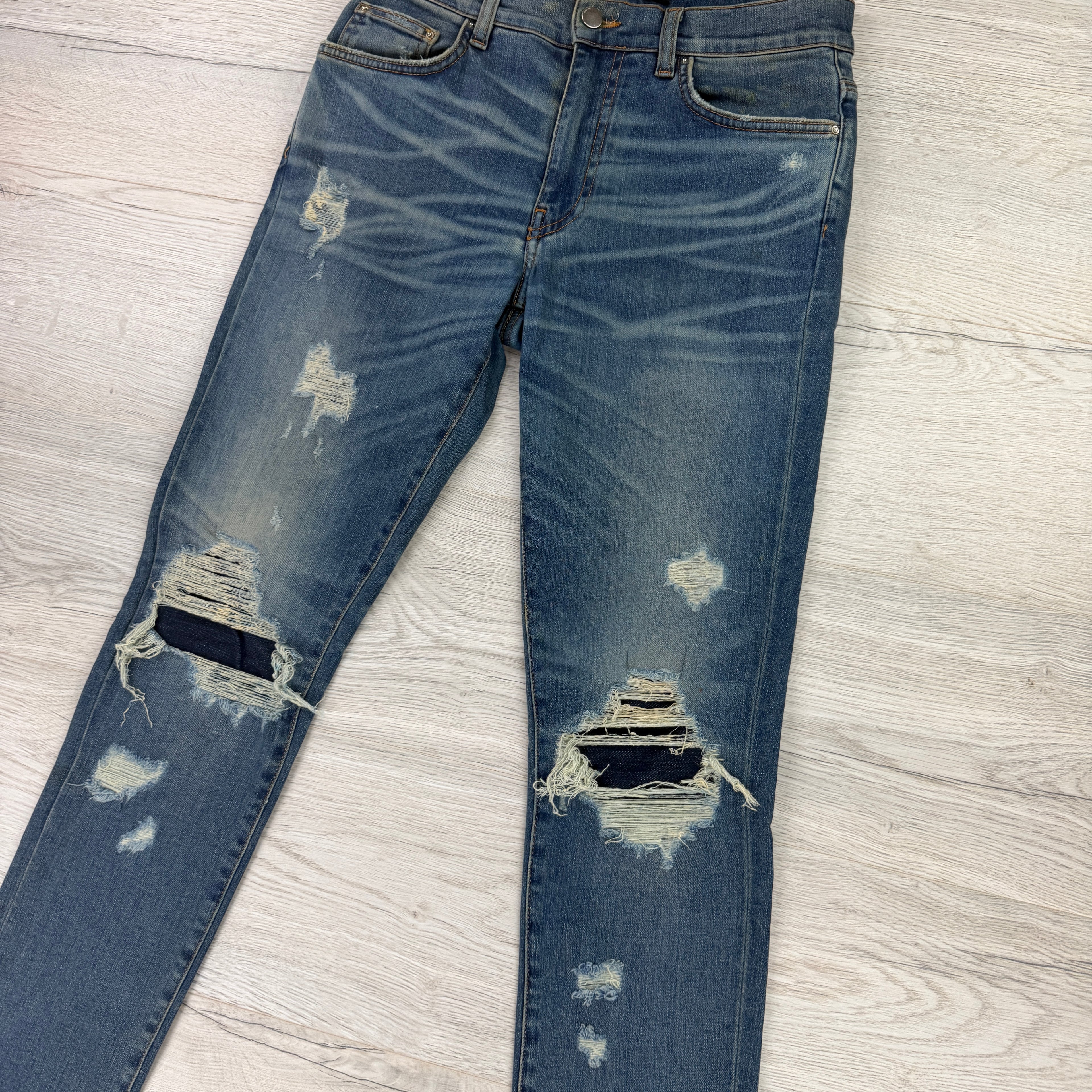 Amiri Men’s Blue MX1 Distressed Ripped Jeans - Uk 30