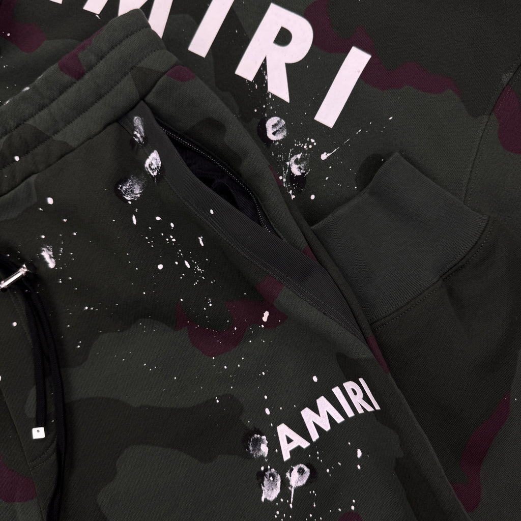 Amiri Men’s Distressed Paint Amry Camo Full Tracksuit - Large