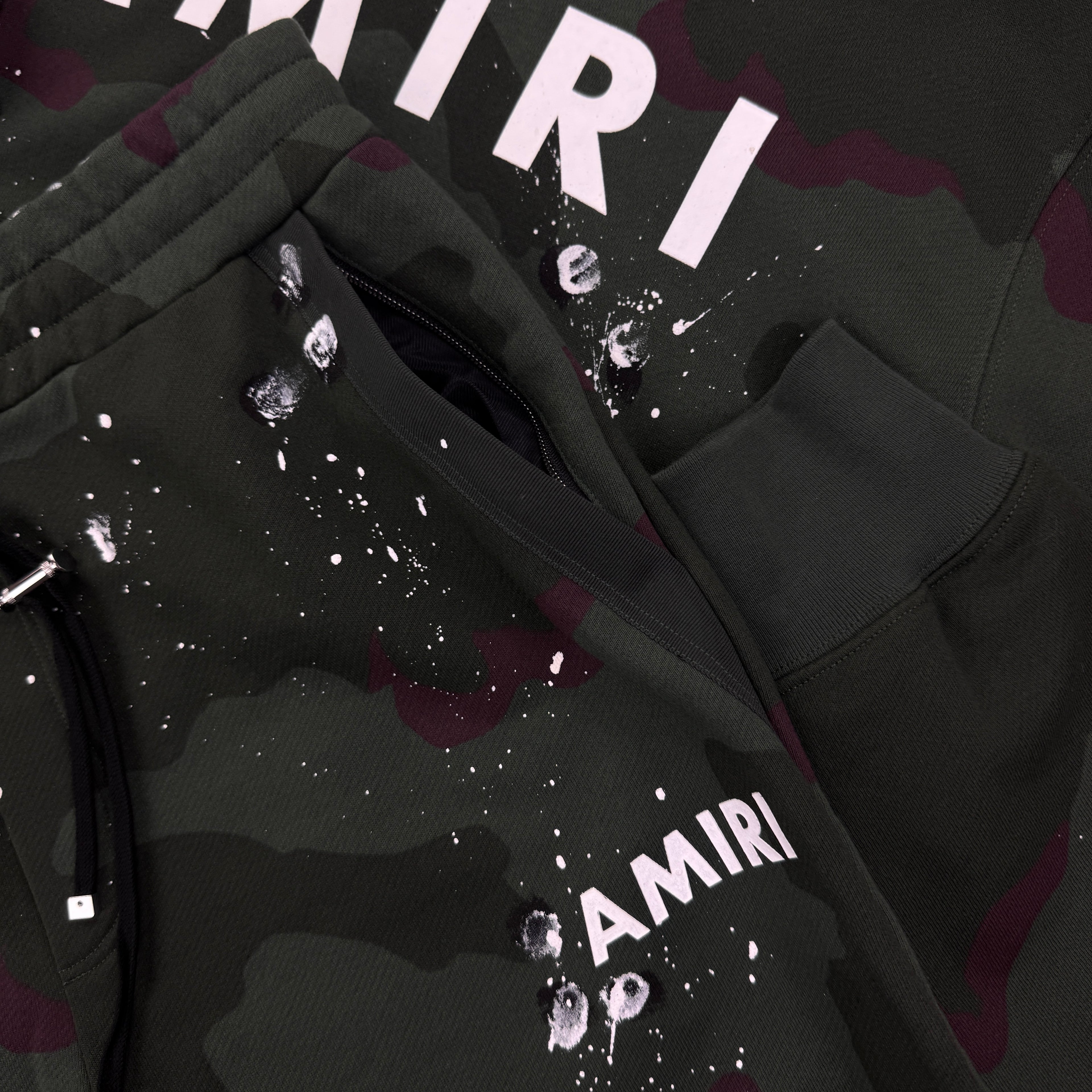 Amiri Men’s Distressed Paint Amry Camo Full Tracksuit - Large