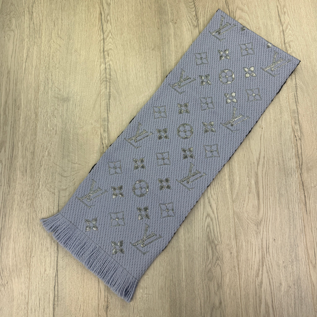 Louis Vuitton Blue / Silver Wool & Silk Monogram Scarf