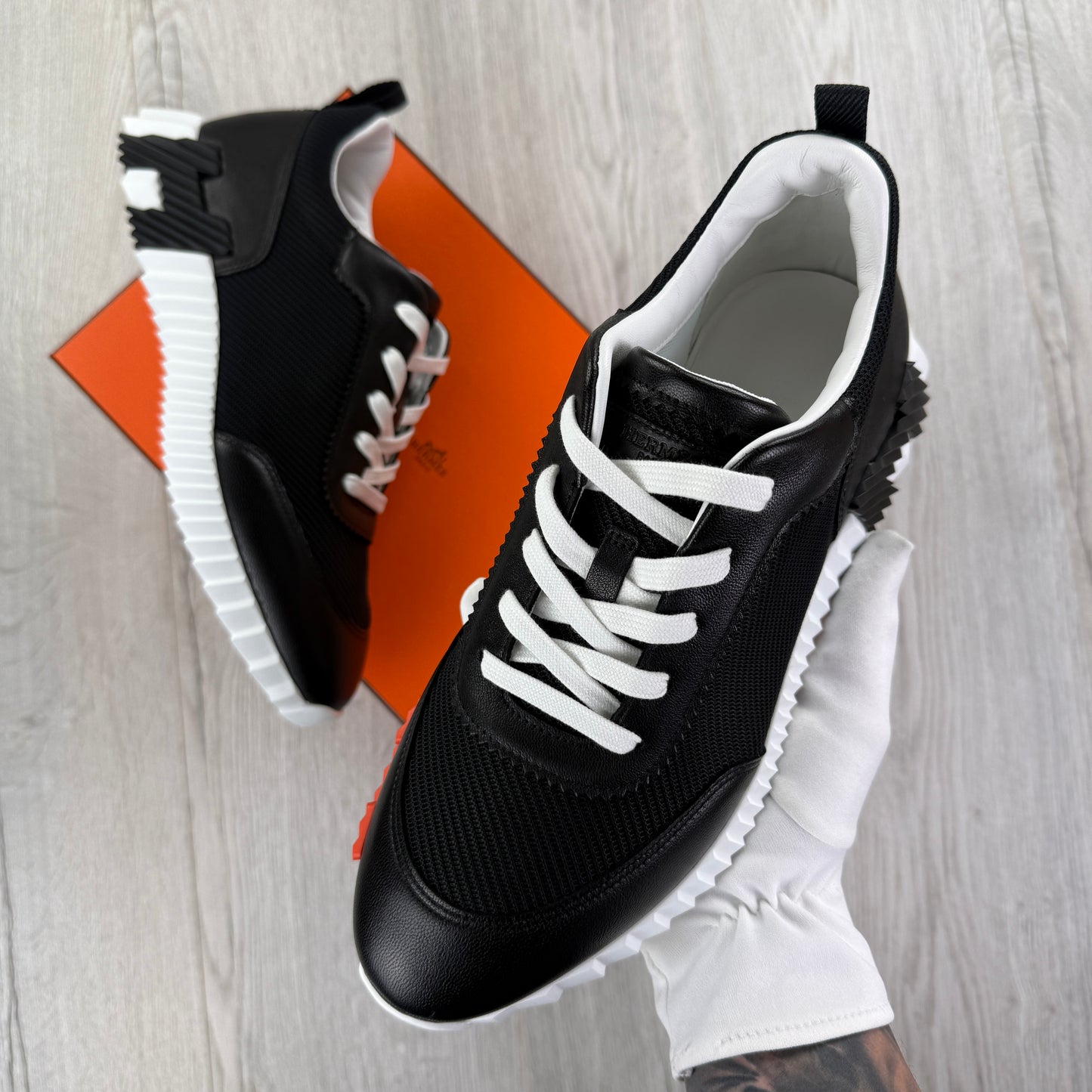 Hermes Men’s Black & White Bouncing Sneakers - Uk 8.5