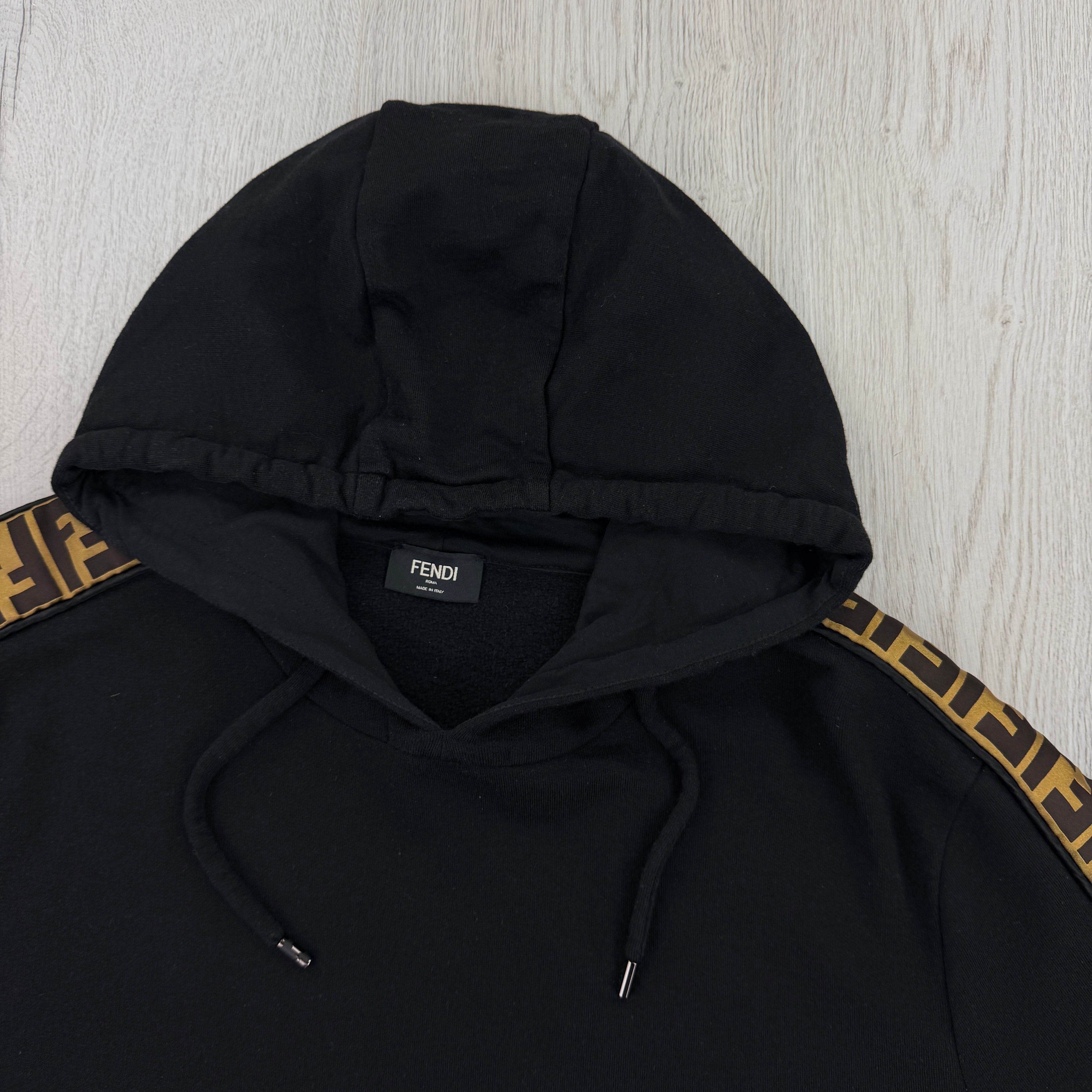 Fendi Men’s Black Pullover Hoodie FF Logo Down Sleeve - Large