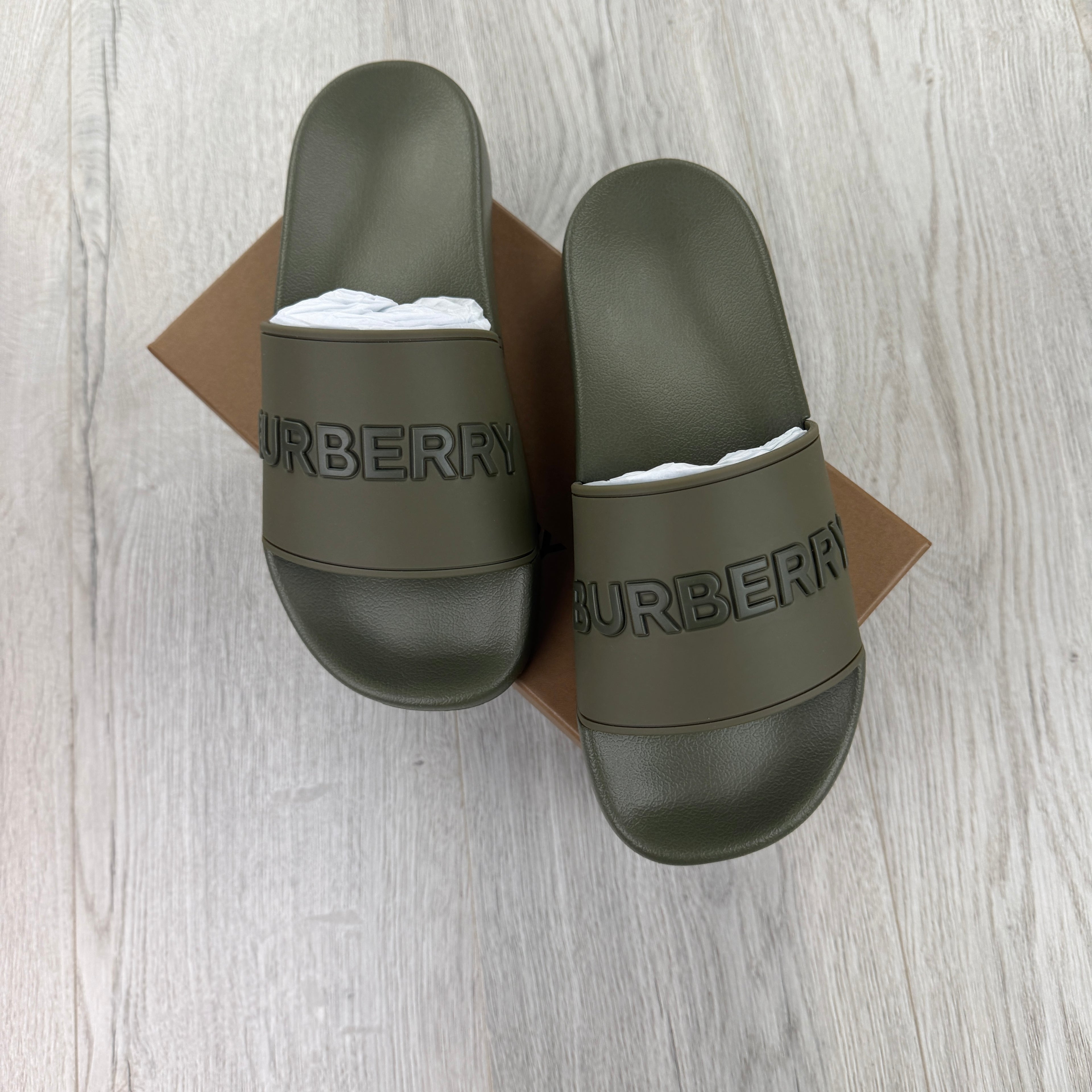 Burberry Logo Men’s Khaki Green Sliders
