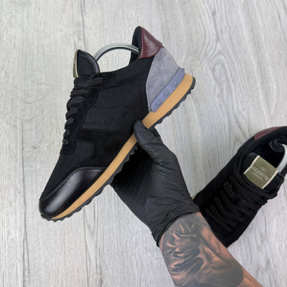 Valentino Men’s Black Mesh Runners With Maroon Heel - Uk 8