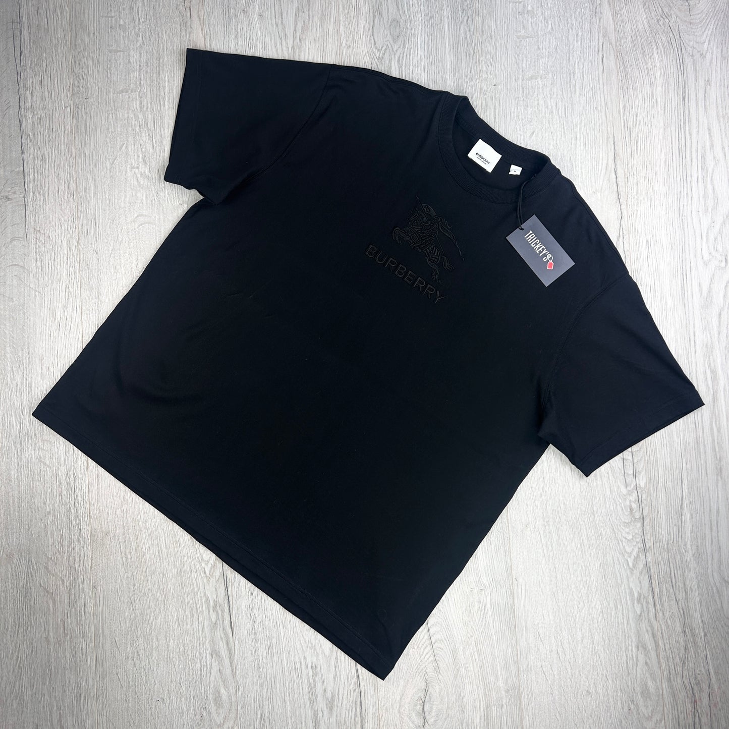 Burberry Men’s Black Embroidered Logo T-shirt - Medium Oversized