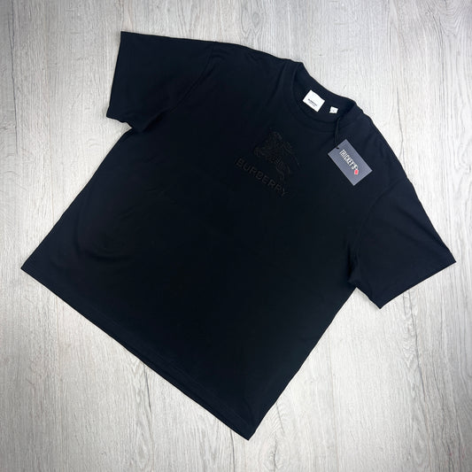 Burberry Men’s Black Embroidered Logo T-shirt - Medium Oversized