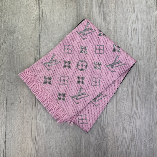 Louis Vuitton Pink / Silver Wool & Silk Monogram Scarf