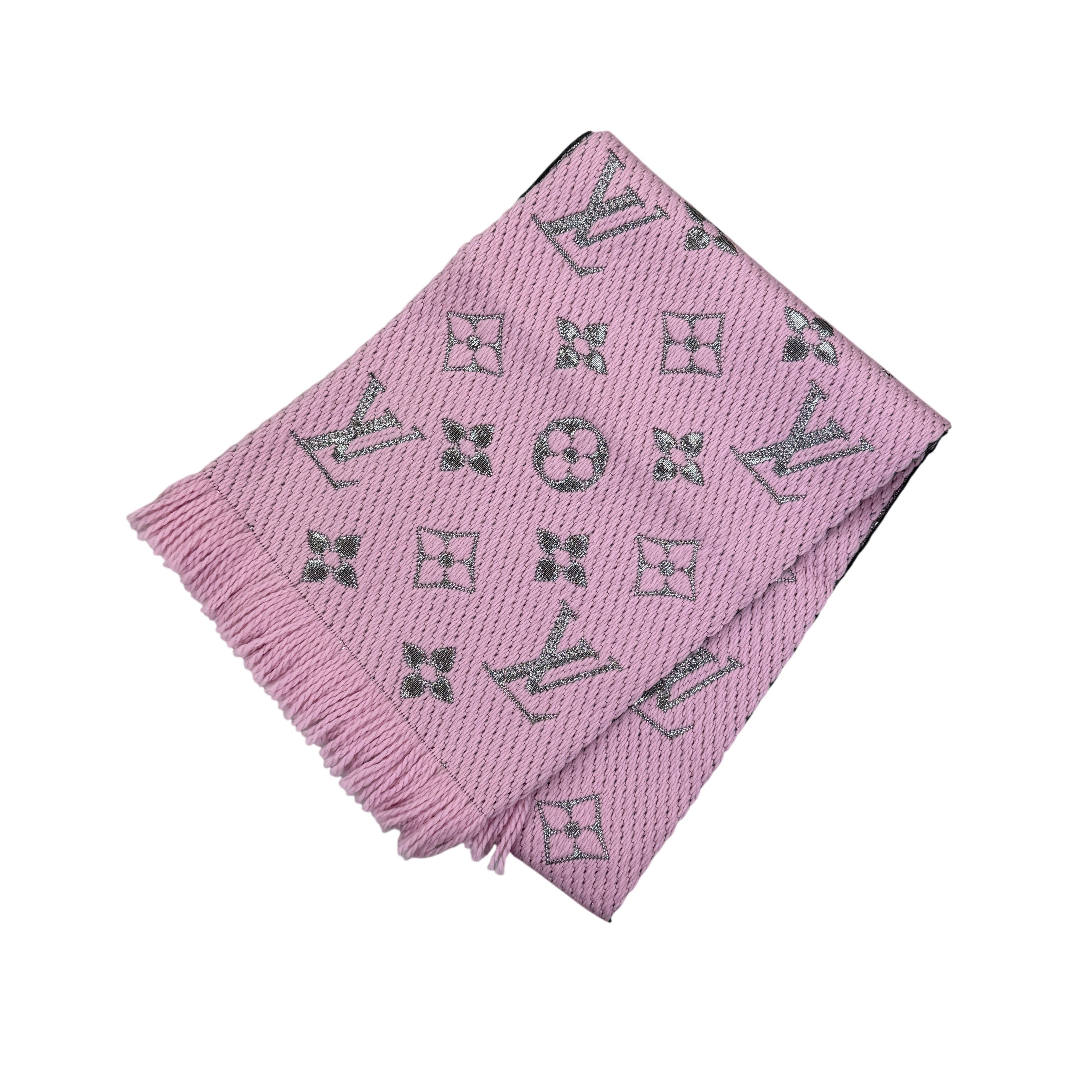 Louis Vuitton Pink / Silver Wool & Silk Monogram Scarf