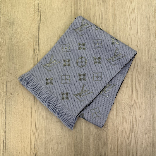 Louis Vuitton Blue / Silver Wool & Silk Monogram Scarf