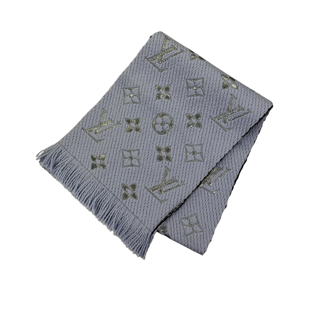Louis Vuitton Blue / Silver Wool & Silk Monogram Scarf