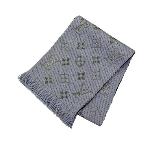 Louis Vuitton Blue / Silver Wool & Silk Monogram Scarf