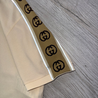 Gucci Men’s Beige Polo With Interlocking G Stripe -  Large