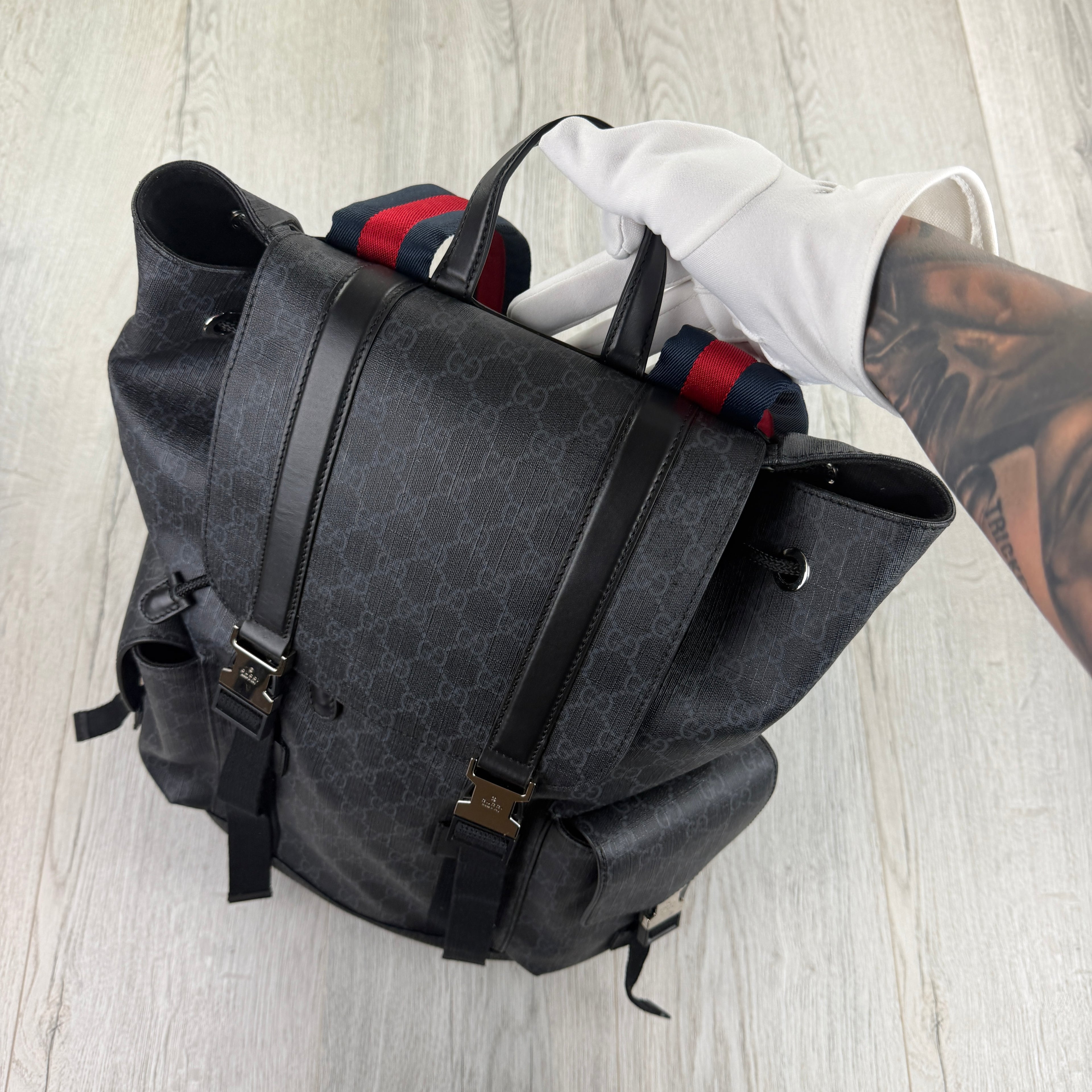 Gucci Mens GG Supreme Web Backpack