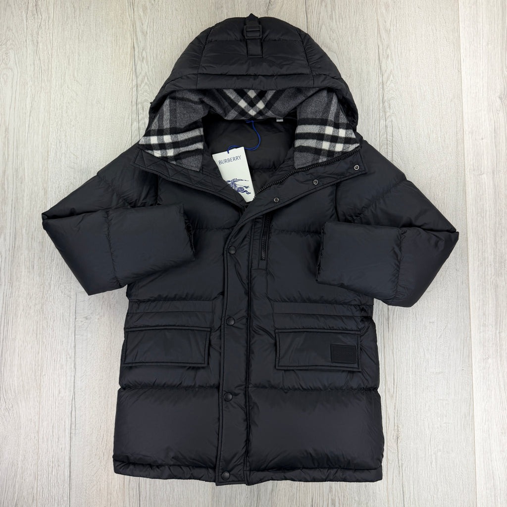 Burberry Men’s Haworth Hooded Check Black Down Jacket - Small (Fit Medium)