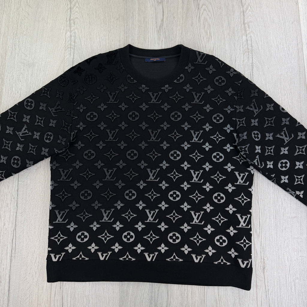 Louis Vuitton Men’s Black & White Monogram Jacquard Crewneck Jumper - XL