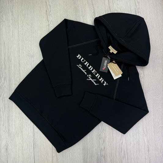 Burberry Men’s Black Pullover Hoodie London England Embroidered Logo - Medium