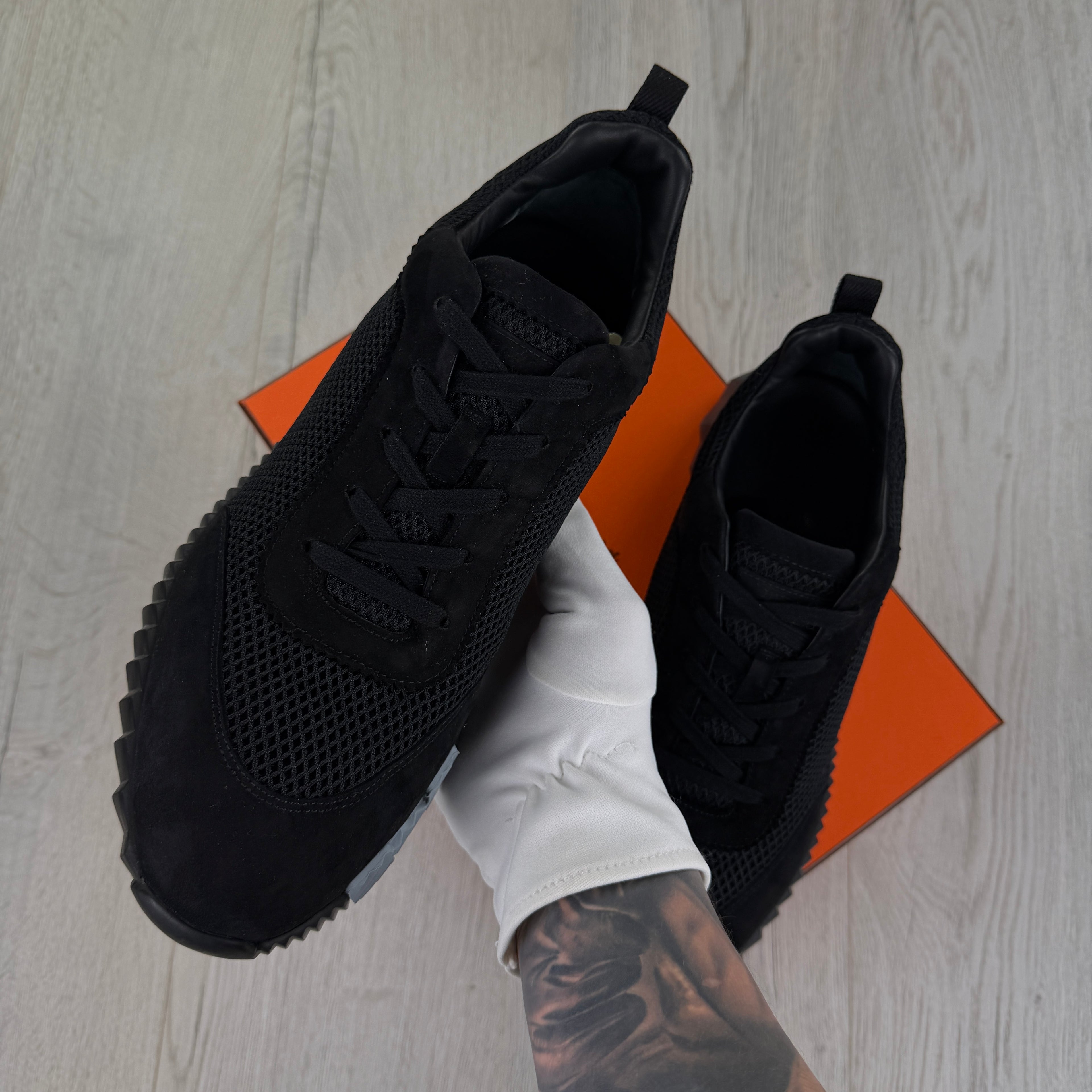 Hermes Men’s Black White Suede Bouncing Sneakers - 46 (Fit Uk 11)