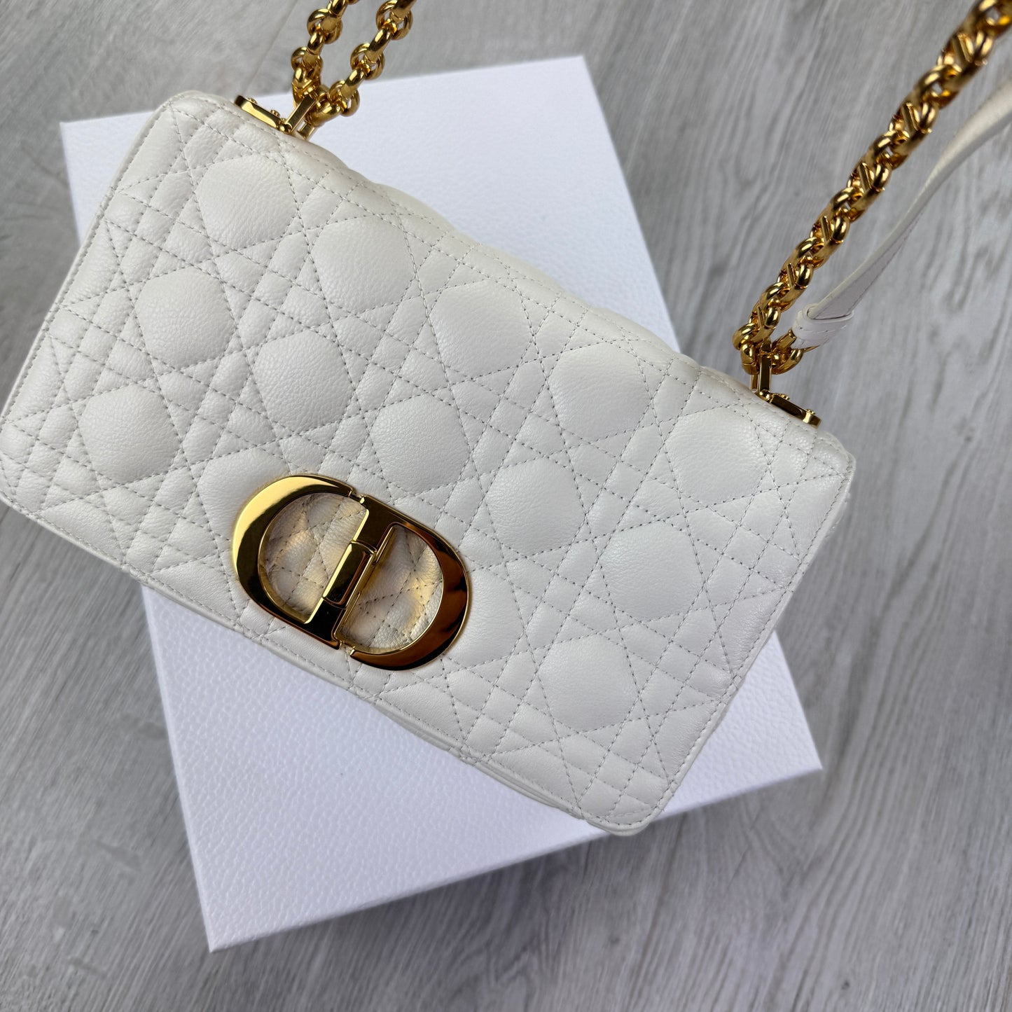 Dior Women’s White Small Dior Caro Ivory Supple Cannage Calfskin Bag