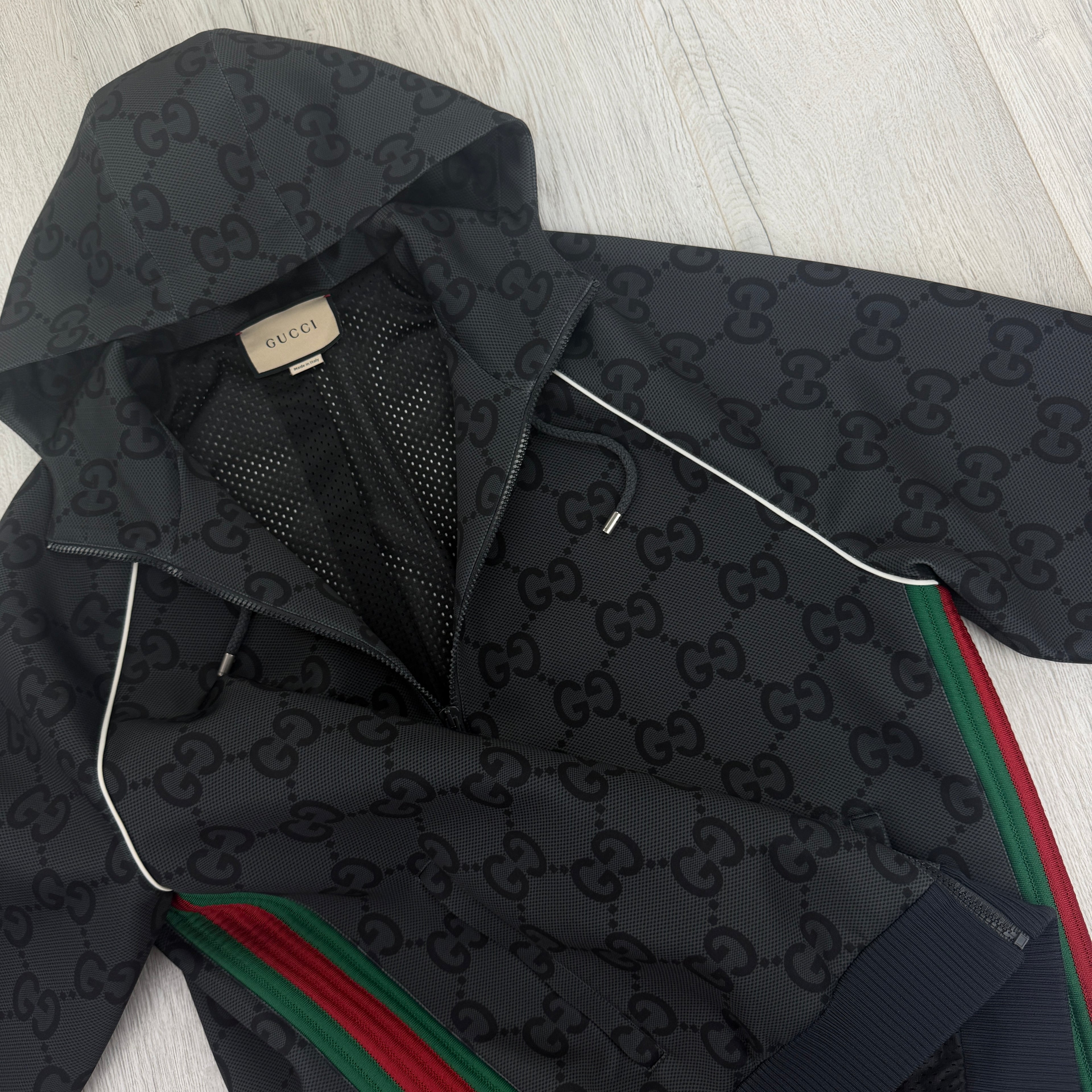 Gucci Men’s Black GG Jacquard Full Hooded Tracksuit - Large