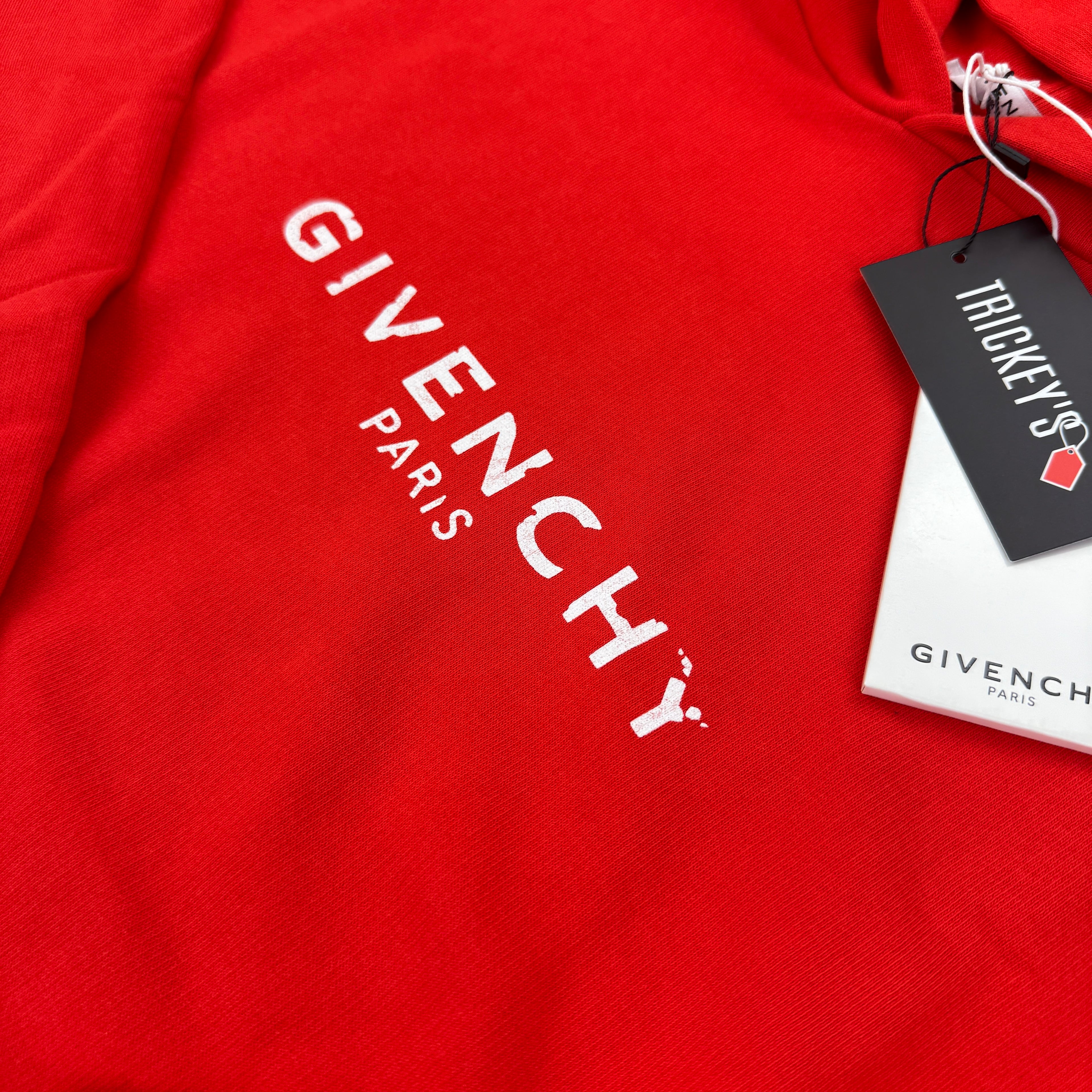 Givenchy Men’s Red Cracked Logo Pullover Hoodie