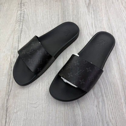 Louis Vuitton Men’s Black Leather Sliders - Uk 9