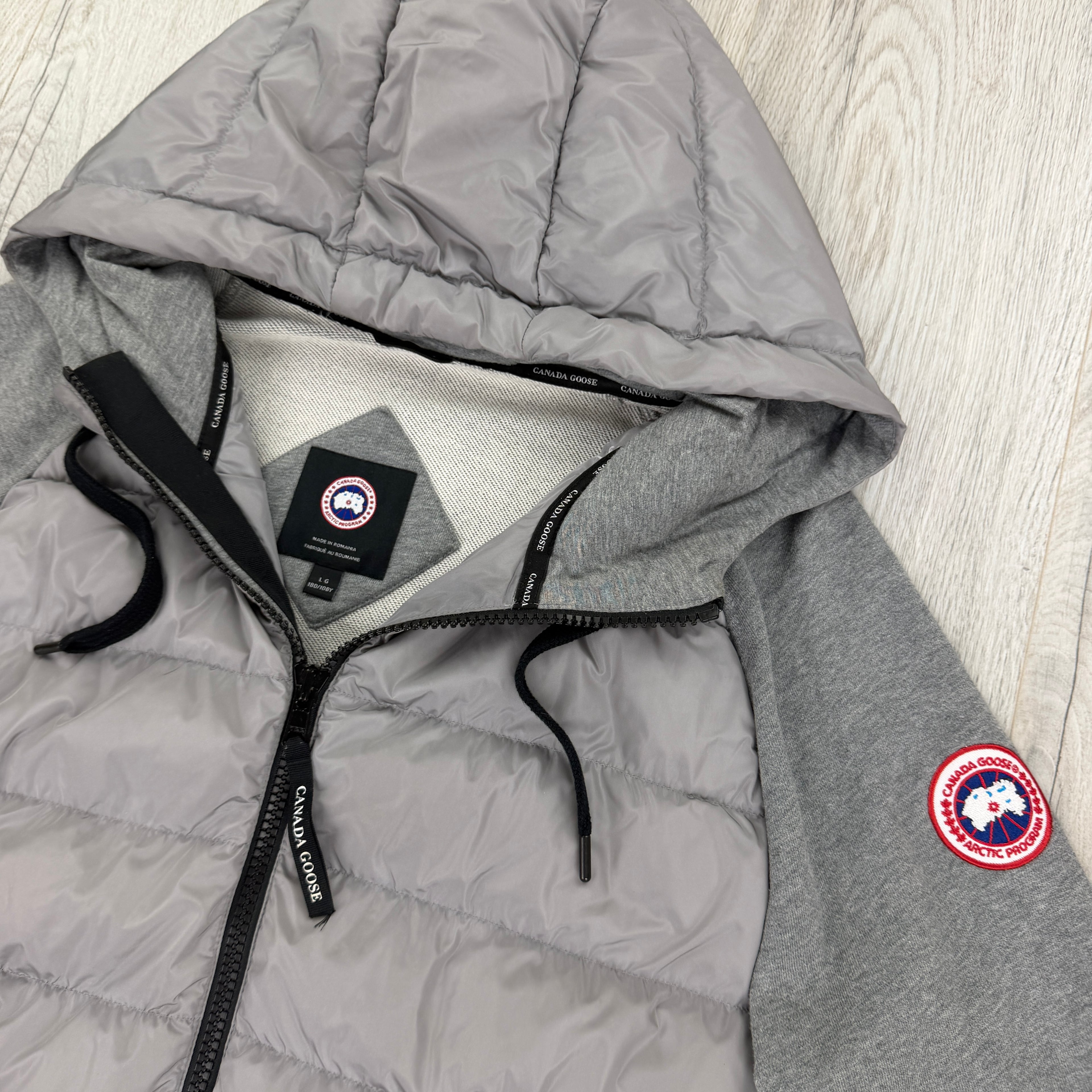Canada Goose Men’s Grey Zip-up Padded Hoodie - Large