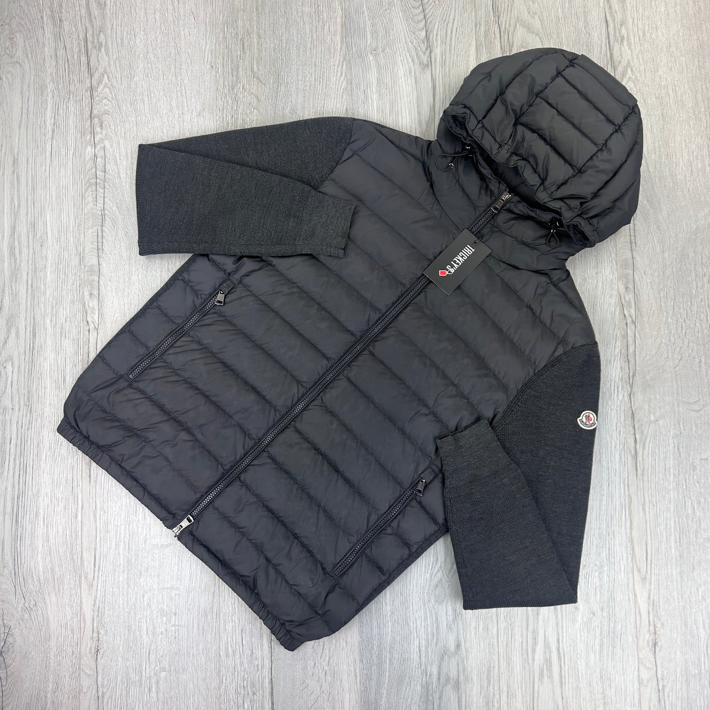 Moncler Men’s Dark Grey Padded & Knitted Maglia Hoodie - XL Slim
