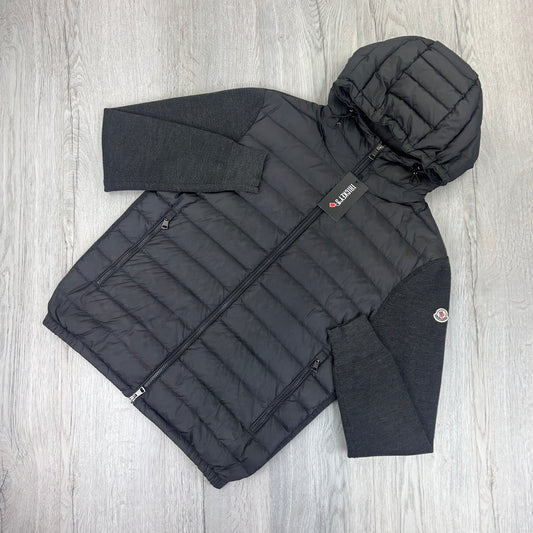 Moncler Men’s Dark Grey Padded & Knitted Maglia Hoodie - XL Slim