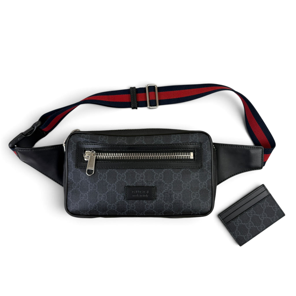 Gucci Men’s GG Black Belt Bag & Card Holder Set