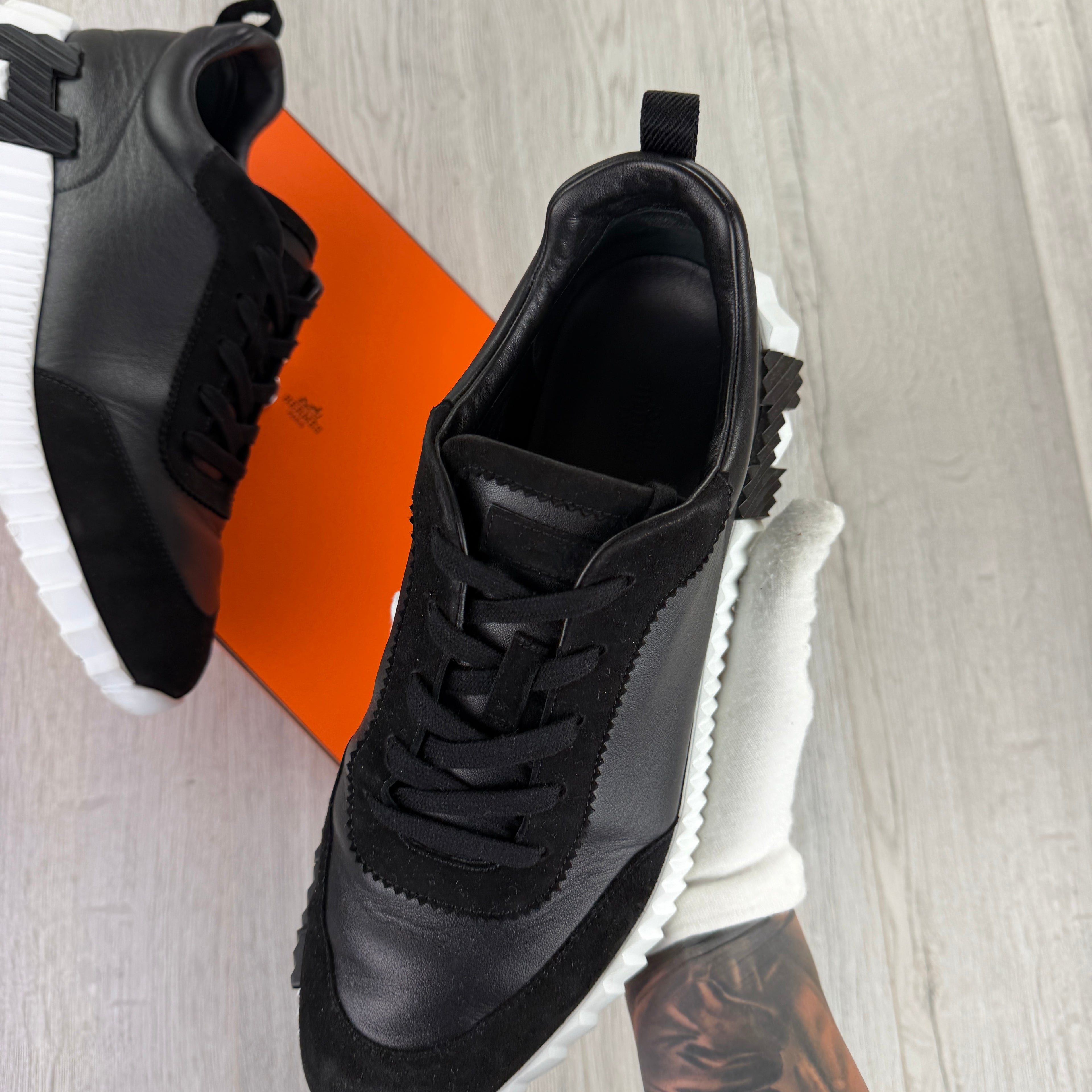 Hermes Men’s Black & White Bouncing Sneakers - 46 (Fit 11.5)
