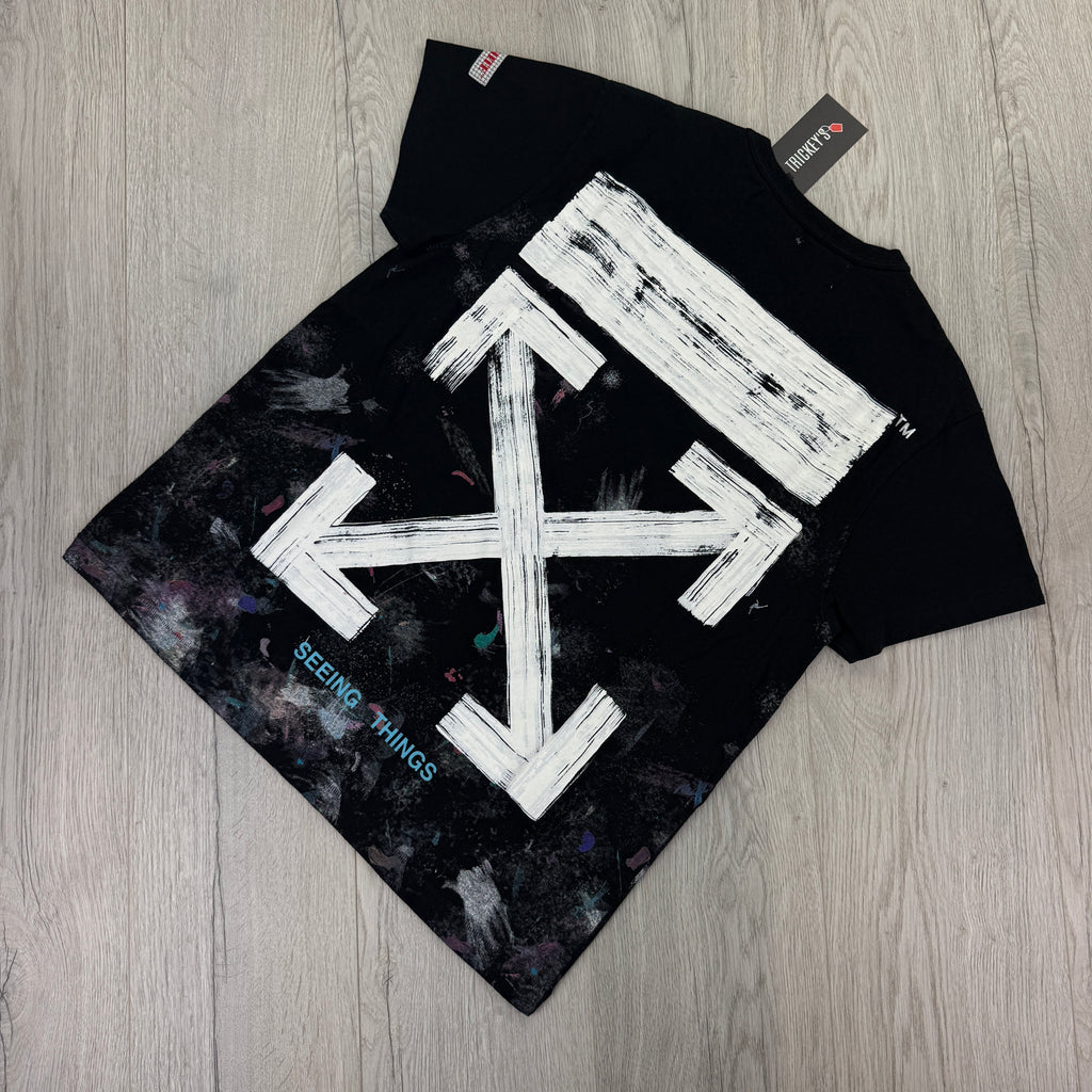 Off White Black Distressed Paint Splatter T-shirt