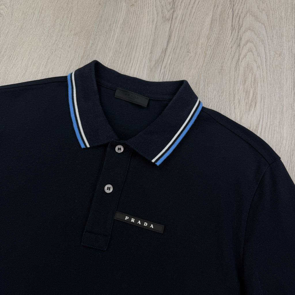 Prada Men’s Navy Black Badge Polo - Large Slim