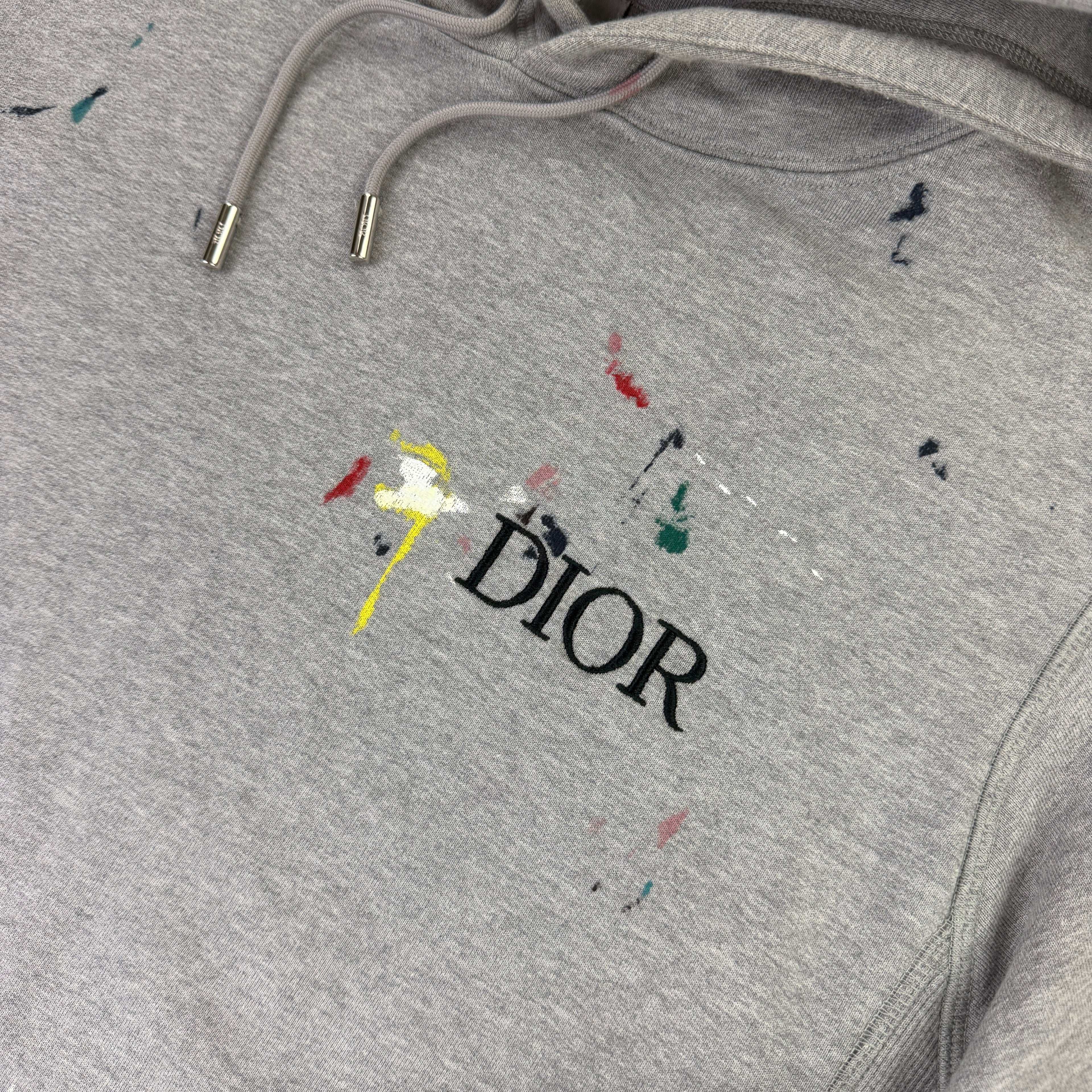 Dior Men’s Grey Paint Splattered Hoodie  - Small