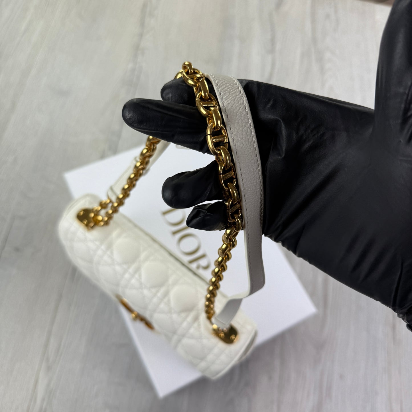 Dior Women’s White Small Dior Caro Ivory Supple Cannage Calfskin Bag