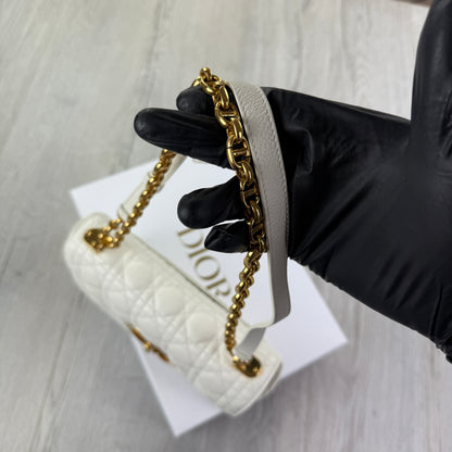 Dior Women’s White Small Dior Caro Ivory Supple Cannage Calfskin Bag