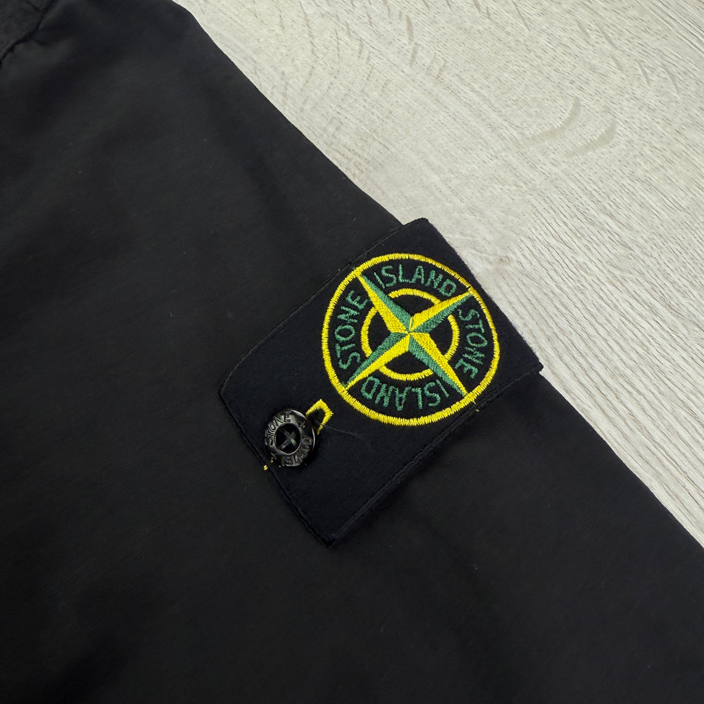 Stone Island Men’s Black Button Up Short Sleeve Shirt With Badge - Medium