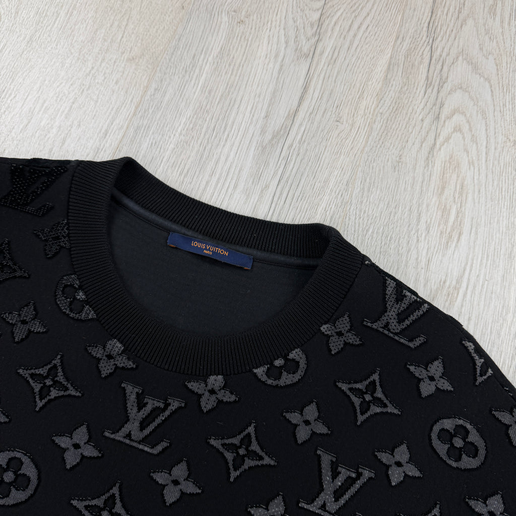 Louis Vuitton Men’s Black & White Monogram Jacquard Crewneck Jumper - XL