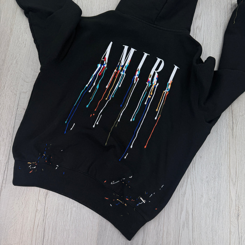 Amiri Men’s Black Paint Drip Logo Hoodie - Small