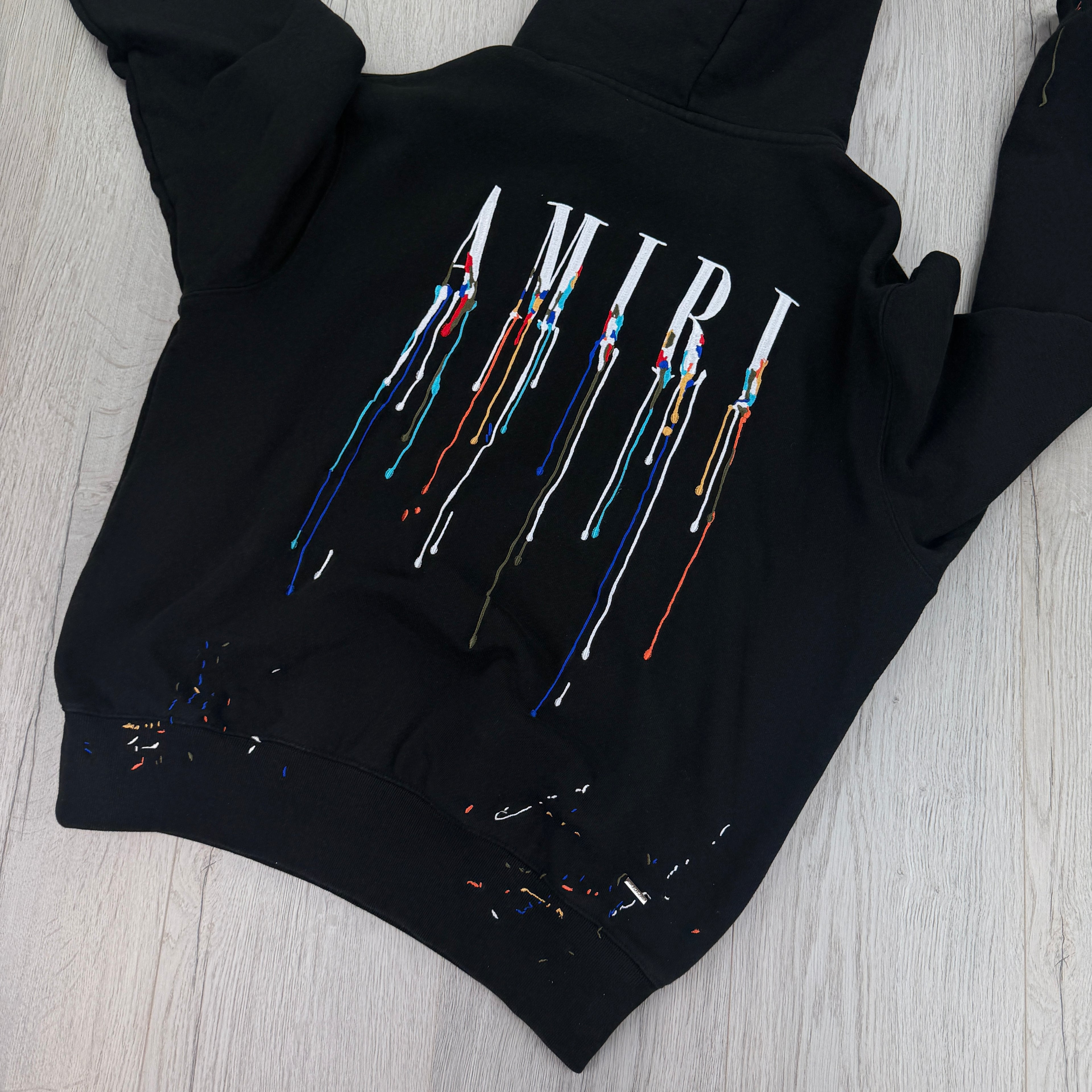 Amiri Men’s Black Paint Drip Logo Hoodie - Small